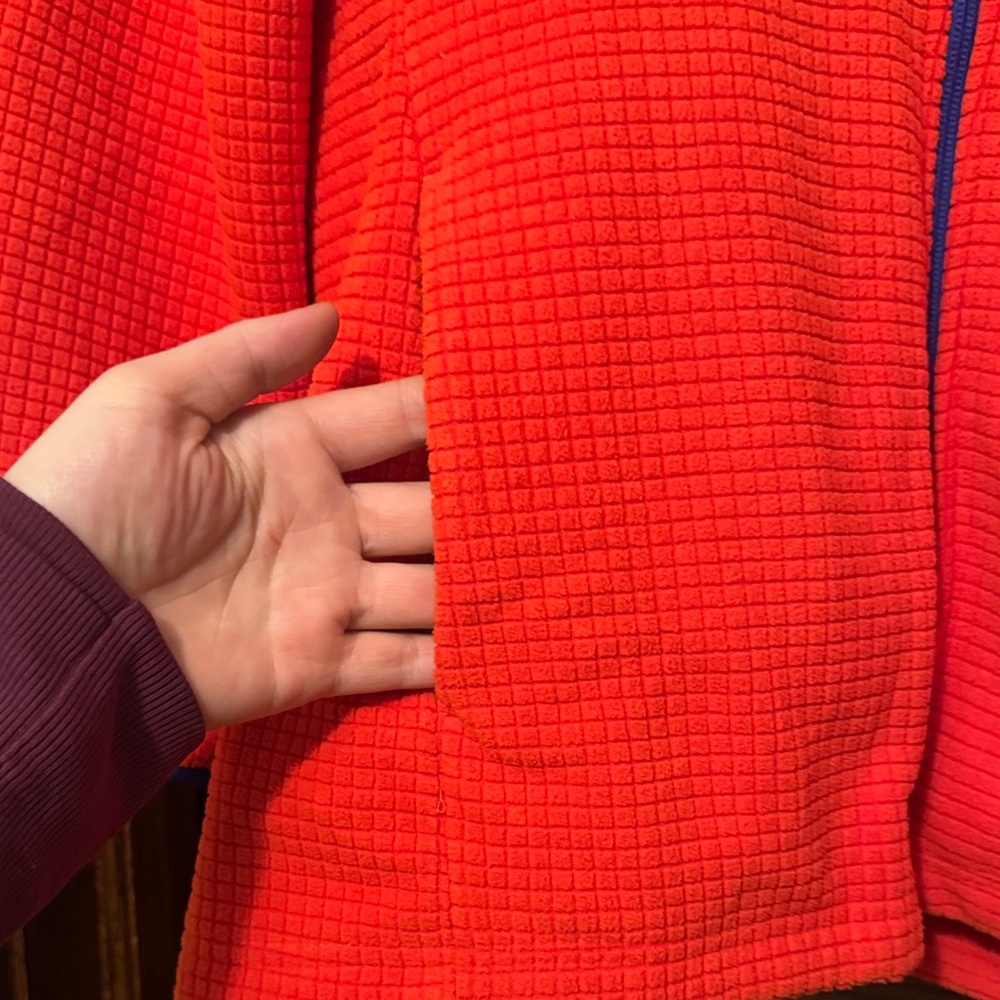 Lands' End Bright Red/Orange Fleece Jacket with Blue Trim - Picture 3 of 9